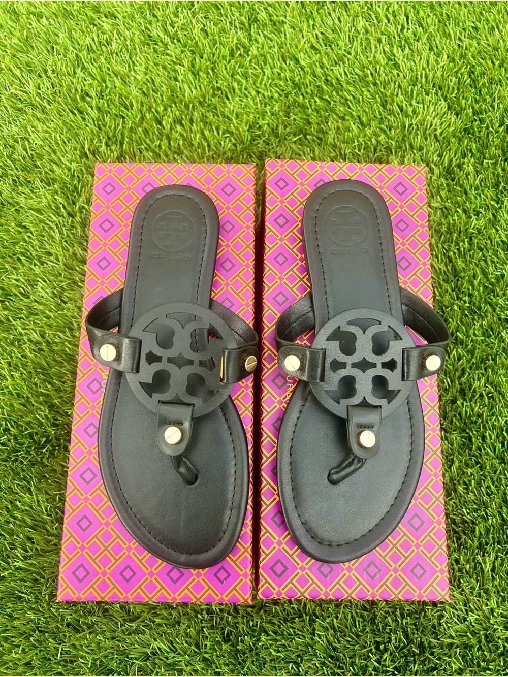 Tory Burch Black Logo Thong Sandals - Picture 3 of 5